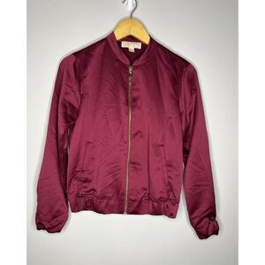 Michael Kors Red Gold Zipper Bomber Jacket Size XS
